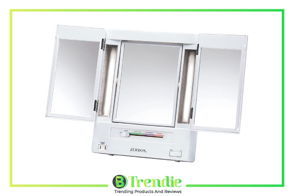 3. Jerdon Tri Fold Two Sided Lighted Makeup Mirror